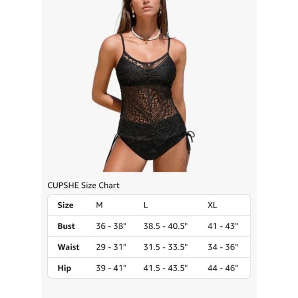 ◇35 MSRP $32 NWT CUPSHE SERENITY SANDS BLACK TANKINI SET ♡SIZE L♡ - Picture 5 of 7